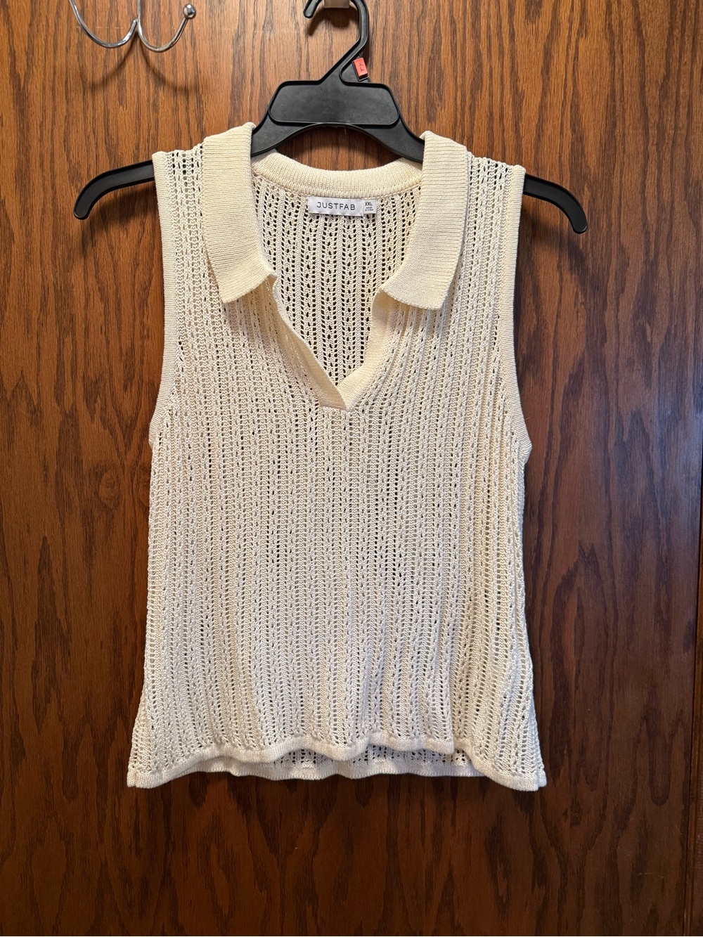 JustFab Cream Knit Sleeveless Polo Top